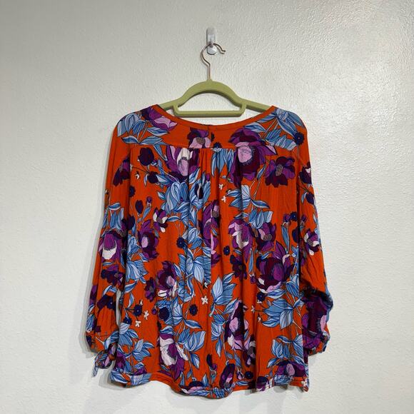 Free People Red Floral Twist Front Oversized Top Sz S - Picture 8 of 11